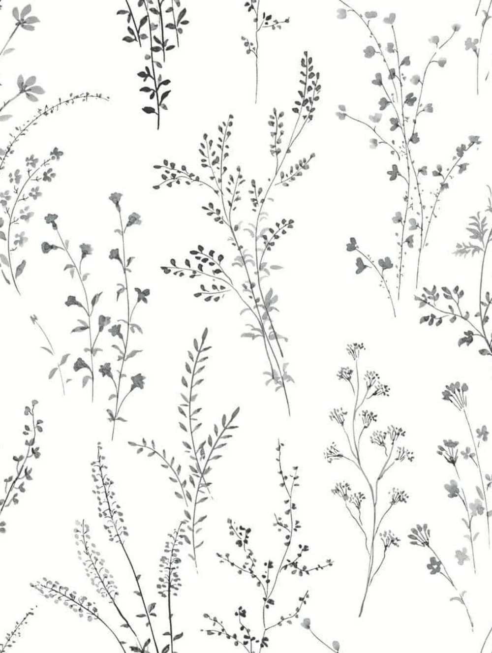 Wallpaper Farmhouse Wildflower Sprigs Black & White
